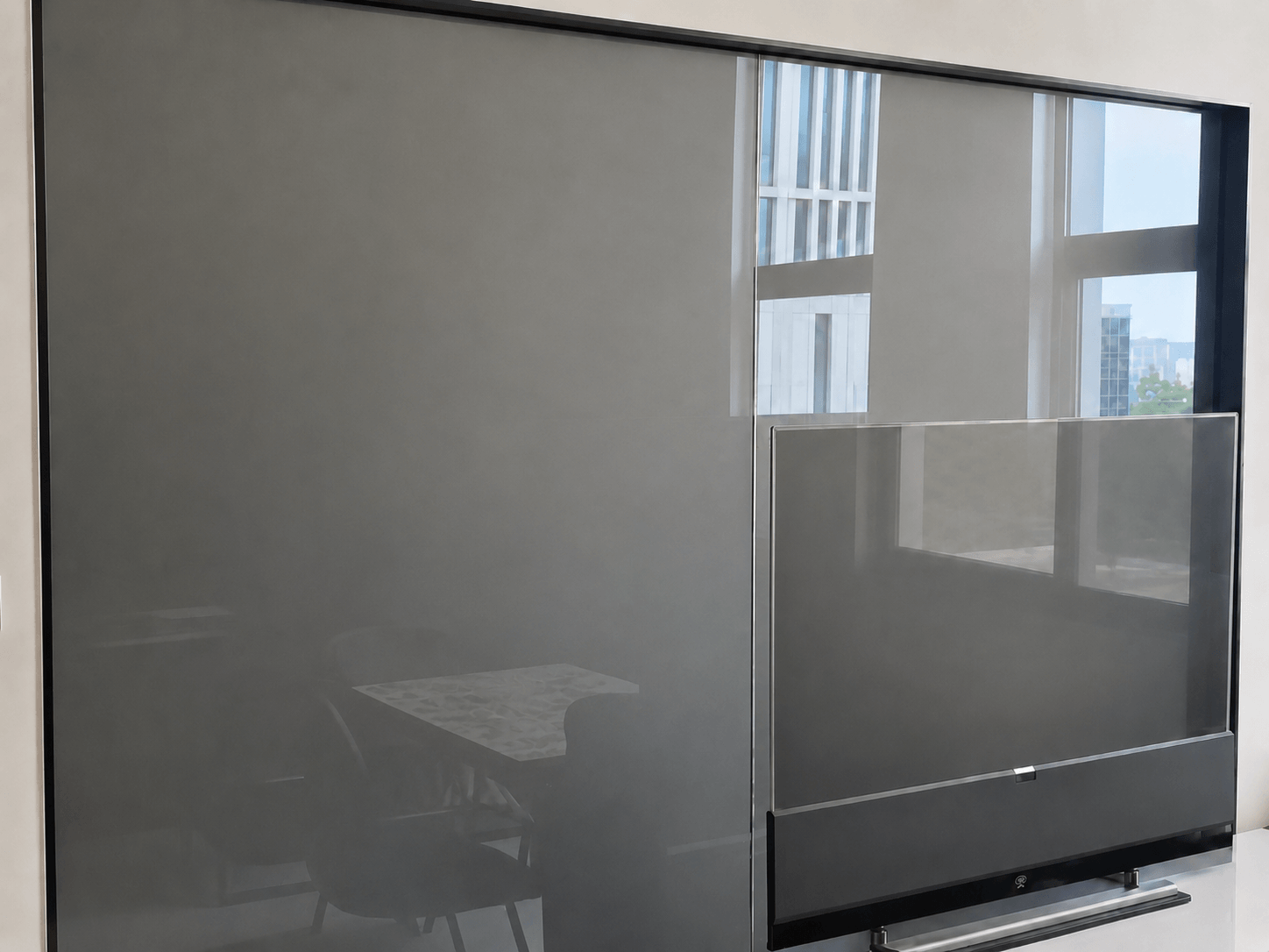 Gray PDLC film opaque state when powered off