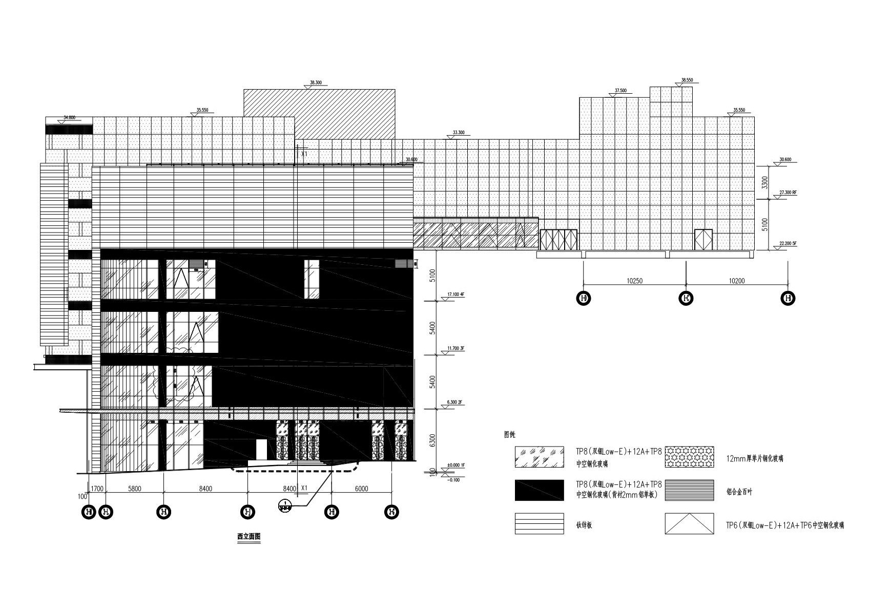 Zhongyin Plaza 3 Building west glass curtain wall elevation CAD drawing