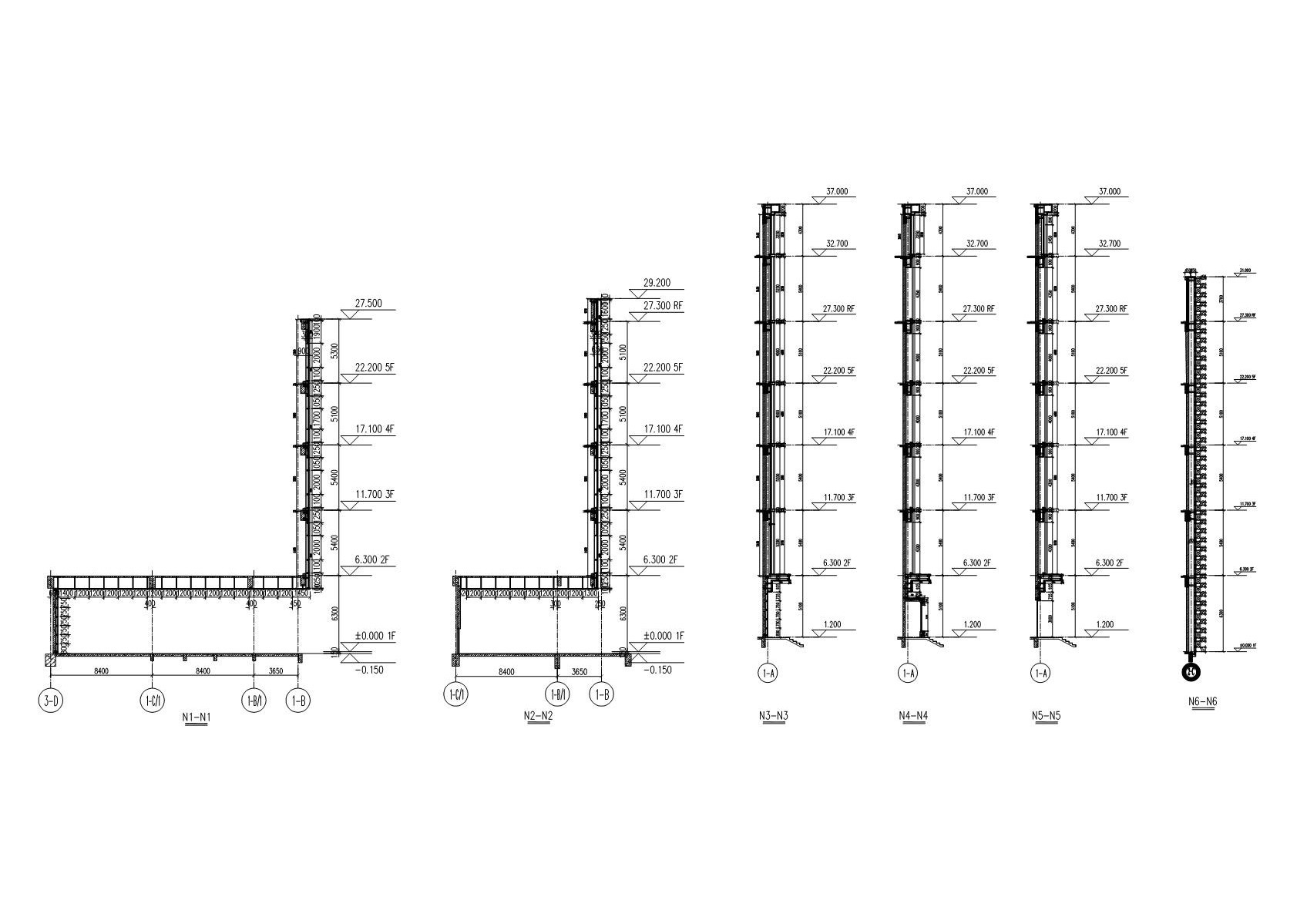 Zhongyin Plaza curtain wall section details N1 to N6 CAD drawing