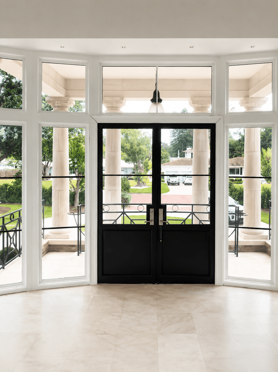 SpectraVeil smart film retrofit for residential glass entrance
