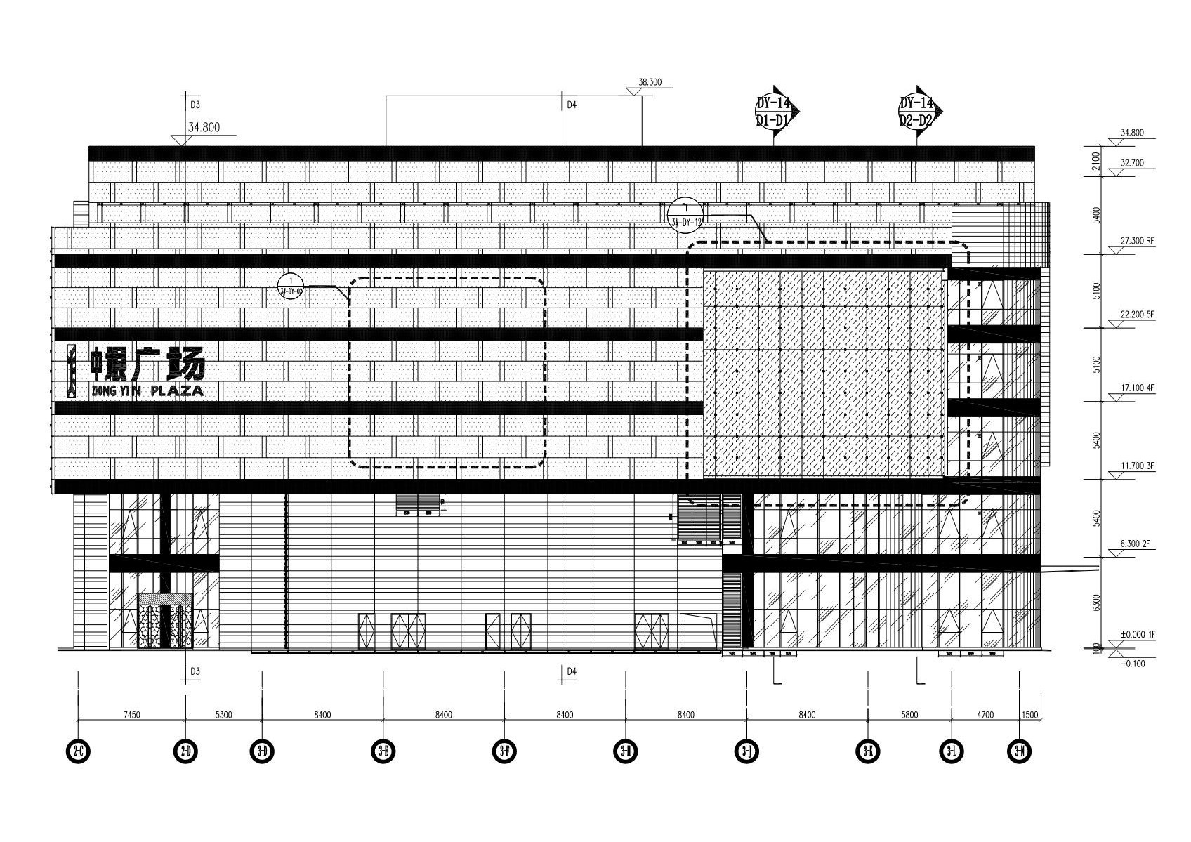 Zhongyin Plaza 3 Building main glass curtain wall elevation CAD drawing