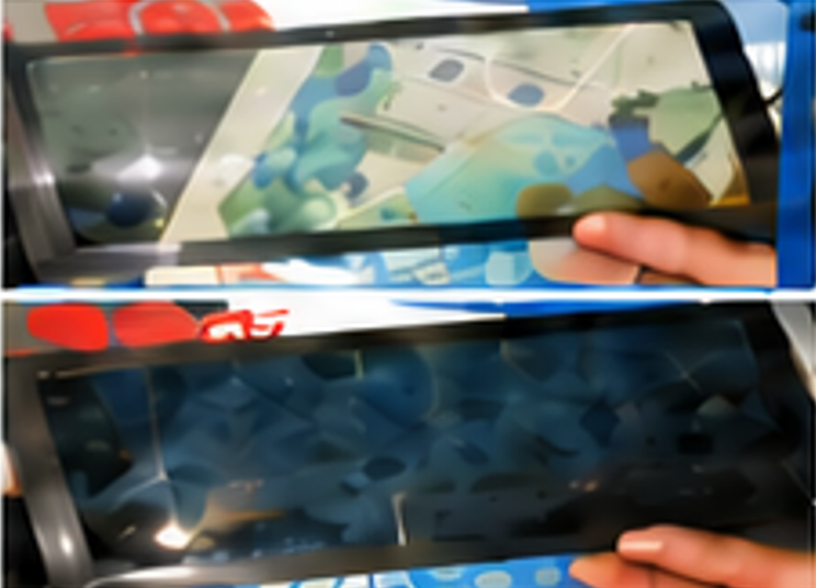 Anorganisches elektrochromes Smart Glass in klaren und tiefblauen Farbt&ouml;nen