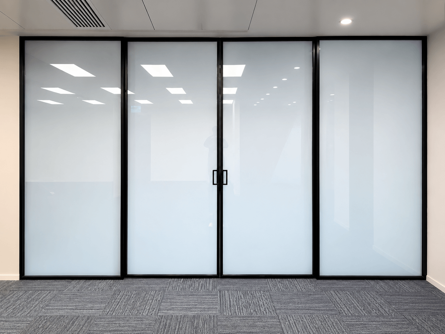 PDLC Smart Glass in its frosted state when powered off